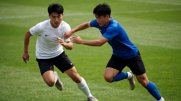 足球比赛直播画面中球员争抢球权的瞬间